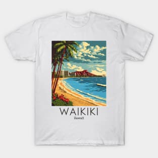 A Vintage Travel Illustration of Waikiki - Hawaii T-Shirt